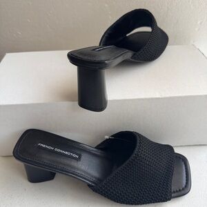 French Connection Black Textured Women’s US Size 9 Slip On Block Heeled Sandals